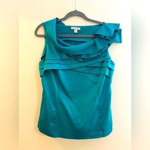 Teal, ruffle sleeveless blouse